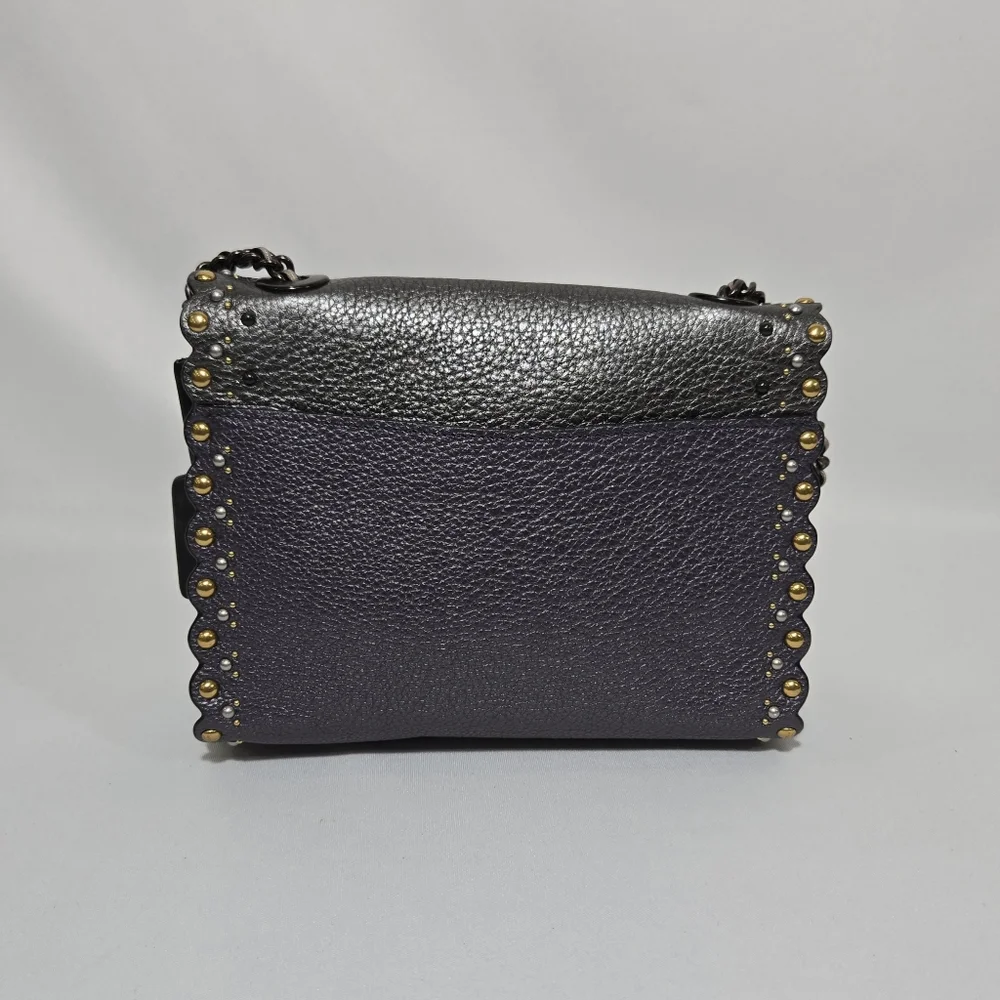 Coach Restored Parker 18 With Scallop Rivets Pewter/Metallic Eggplant Purse
